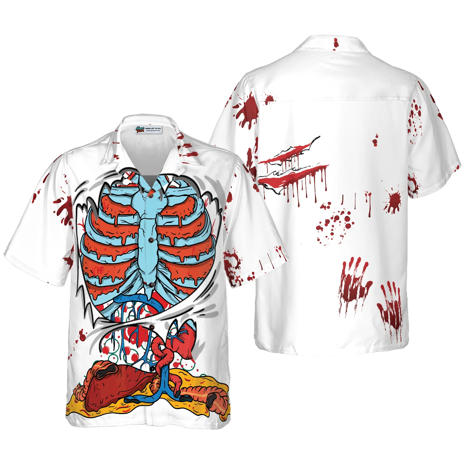 Creepy Ripped Open Rib Cage Organs Hawaiian Shirt Aloha Shirt For Men and Women