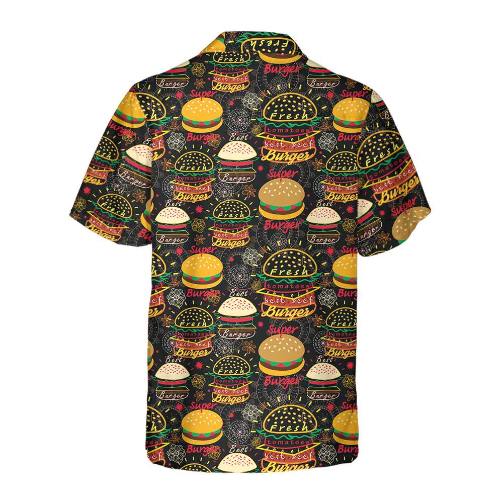 Floral Tasty Burgers Hawaiian Shirt Funny Seamless Pattern Burger Shirt Aloha Shirt For Men and Women