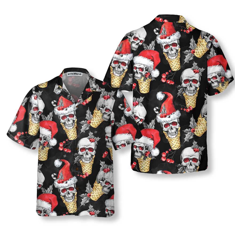 Christmas Skulls With Waffle Cone Hawaiian Shirt Funny Skull Christmas Shirt Best Gift For Christmas Aloha Shirt For Men and Women