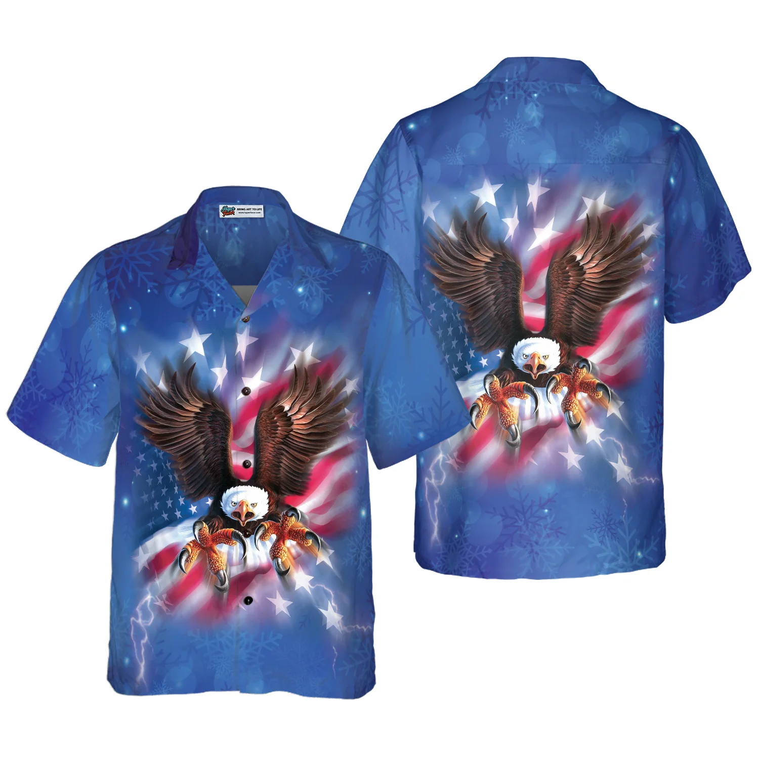 Hyperfavor Christmas Hawaiian Shirts Eagle Fly With America Flag Hawaiian Shirt Button Down Shirt Short Sleeve Aloha Shirt For Men and Women