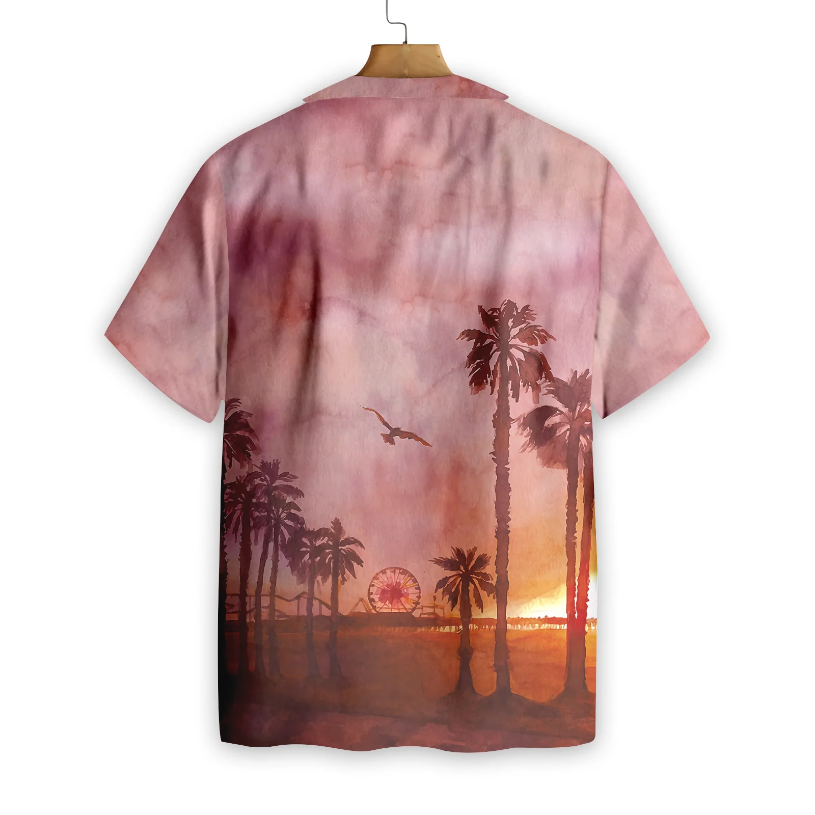 Sunset Santa Monica Pier Canvas Hawaiian Shirt Aloha Shirt For Men and Women