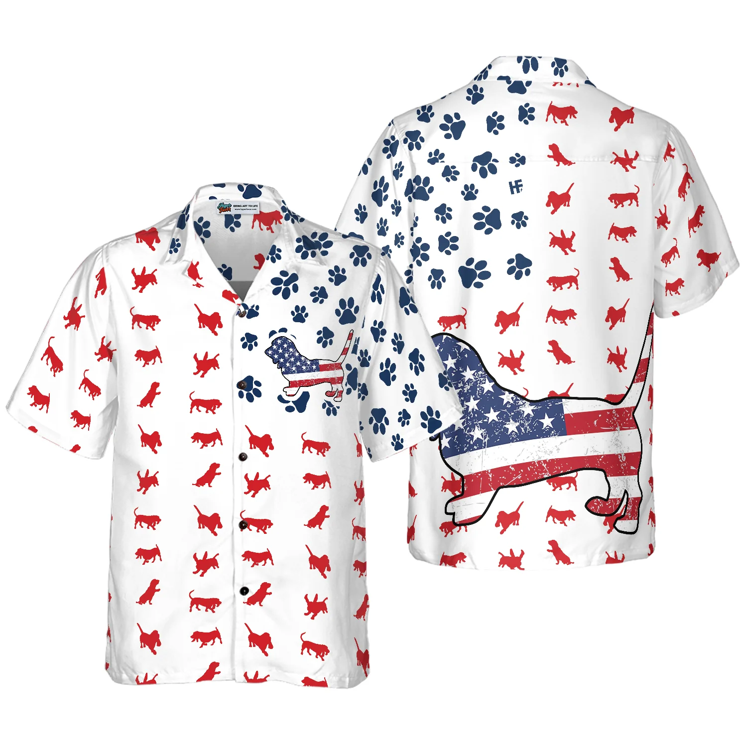 Basset Hound American Flag Hawaiian Shirt Aloha Shirt For Men and Women