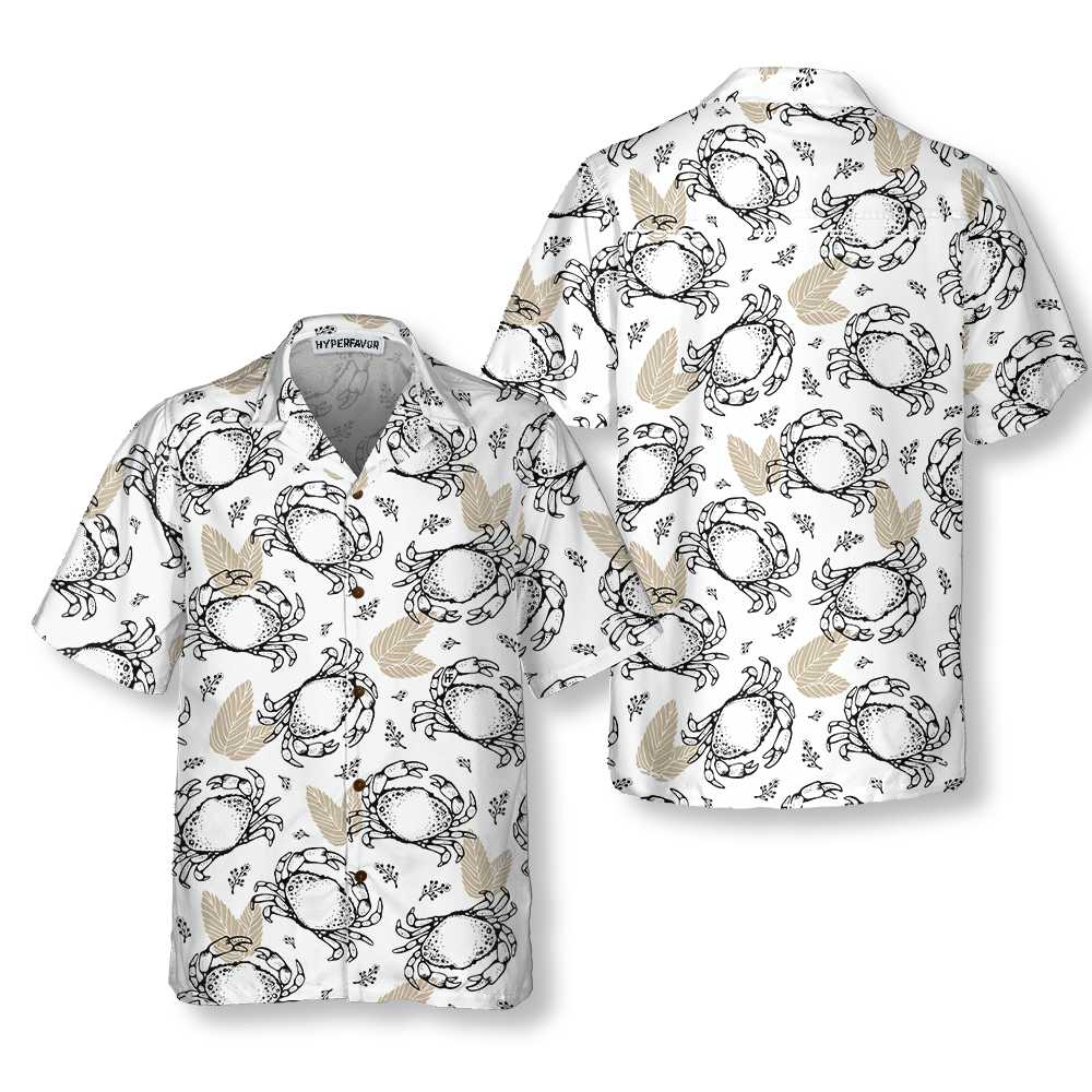 Seamless Pattern With Crabs And Leaves Hawaiian Shirt Unique Crab Shirt Crab Print Shirt For Adults Aloha Shirt For Men and Women