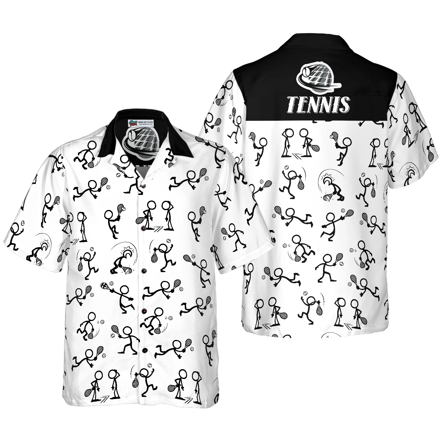 Stick Figures Tennis Black And White Hawaiian Shirt Aloha Shirt For Men and Women