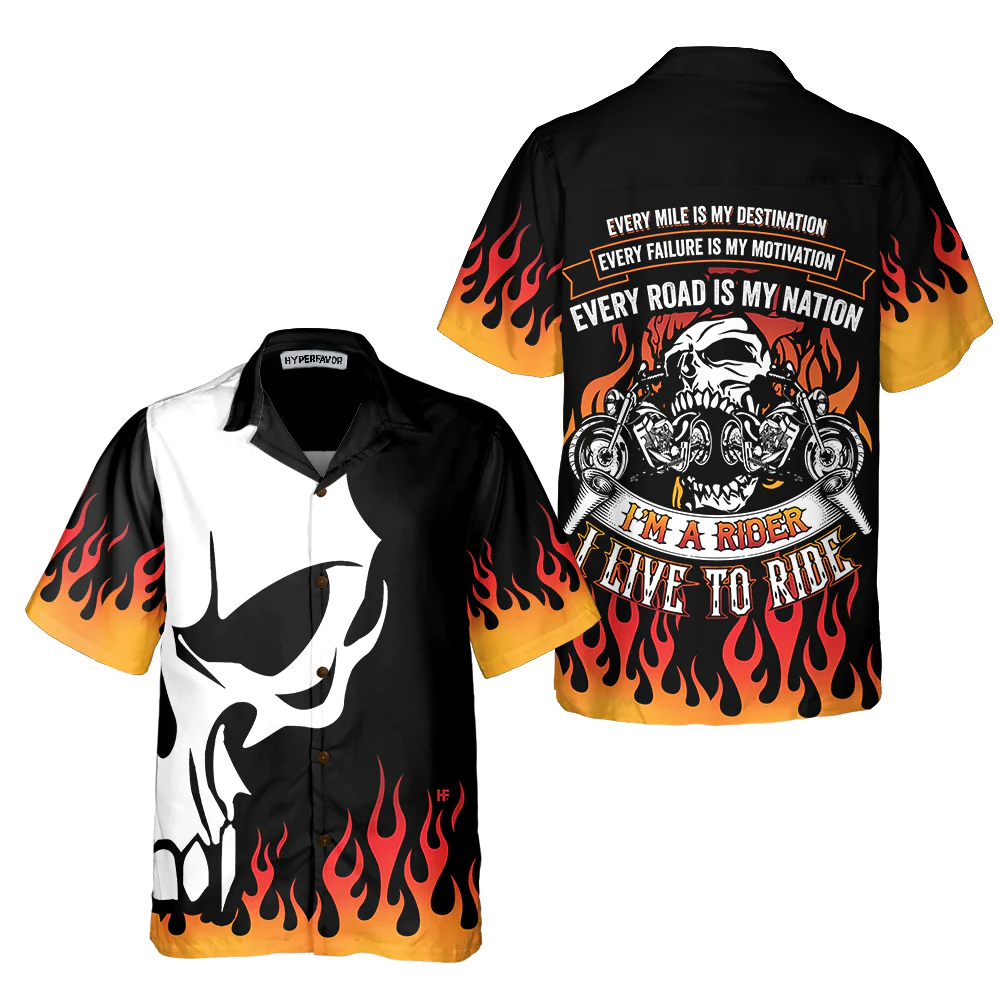 I Live To Ride Hawaiian Shirt Unique Skull Motocycle Shirt Best Gift For Bikers Aloha Shirt For Men and Women