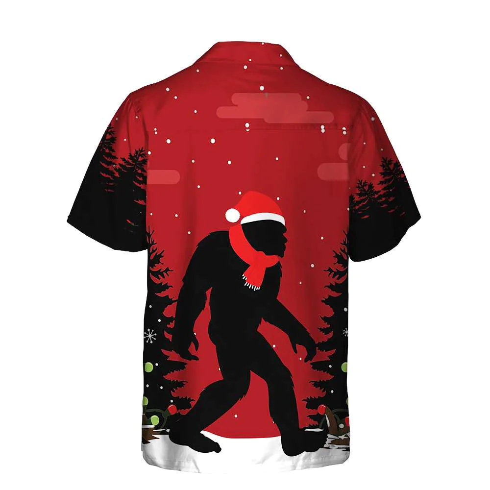 Christmas Bigfoot In The Forest Hawaiian Shirt Funny Christmas Bigfoot Shirt Aloha Shirt For Men and Women