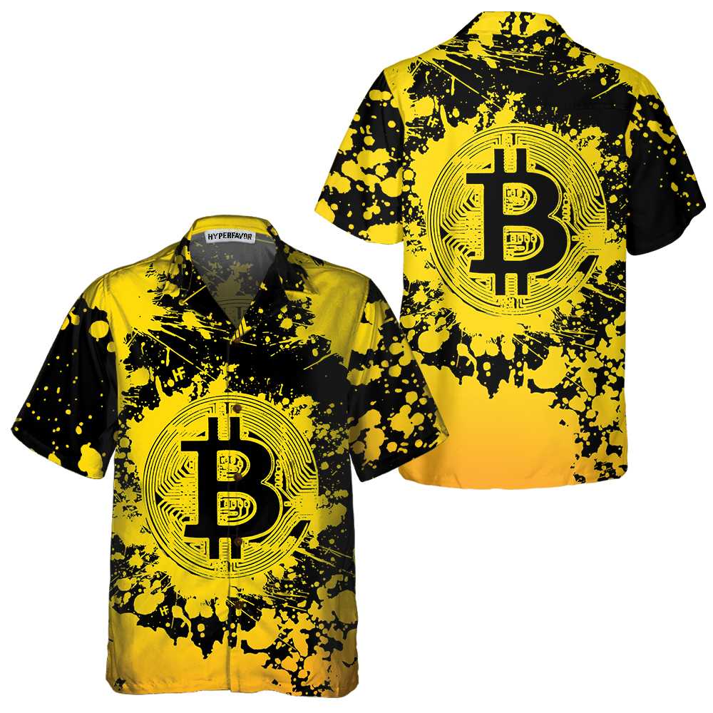 Bitcoin Cryptocurrency Hawaiian Shirt Yellow And Black Bitcoin Shirt  Women Aloha Shirt For Men and Women