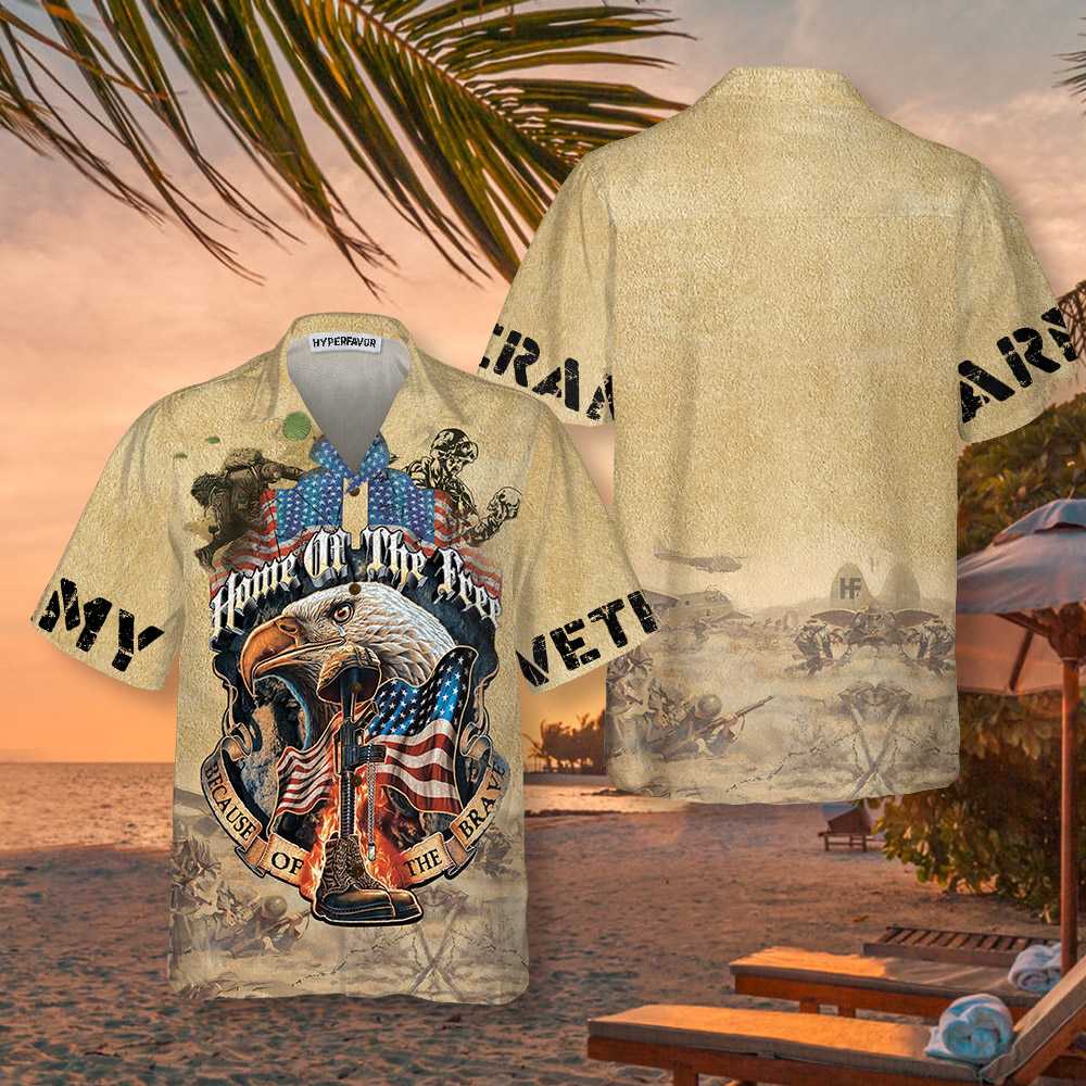 Eagle Army Veteran Home Of The Free Hawaiian Shirt Vintage American Flag Veteran Shirt Aloha Shirt For Men and Women