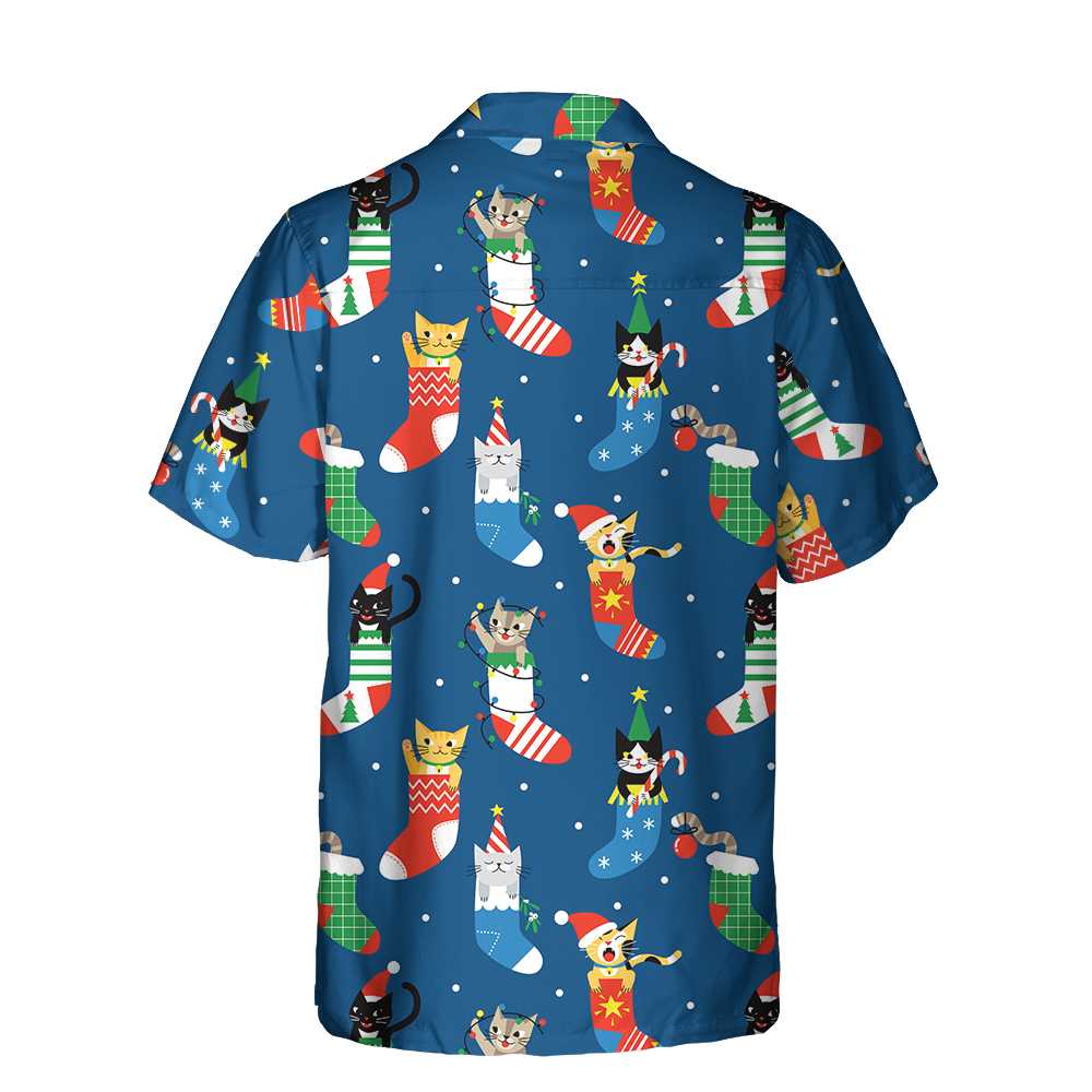 Cute Cats In Christmas Socks Hawaiian Shirt Christmas Cat Shirt Best Christmas Gift Aloha Shirt For Men and Women