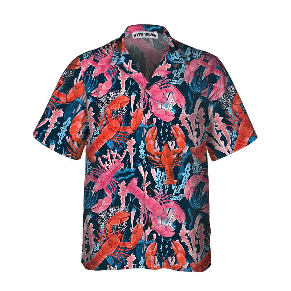 Lobster With Seaweed Pattern Hawaiian Shirt Funny Lobster Shirt For Adults Lobster Print Shirt Aloha Shirt For Men and Women