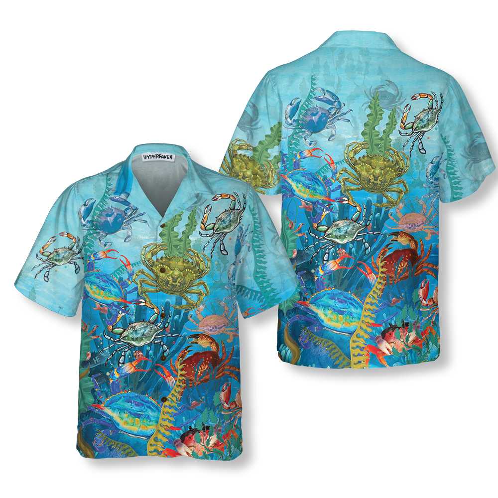 Underwater World Crab Hawaiian Shirt Cool Crab Shirt Crab Gift Idea Aloha Shirt For Men and Women