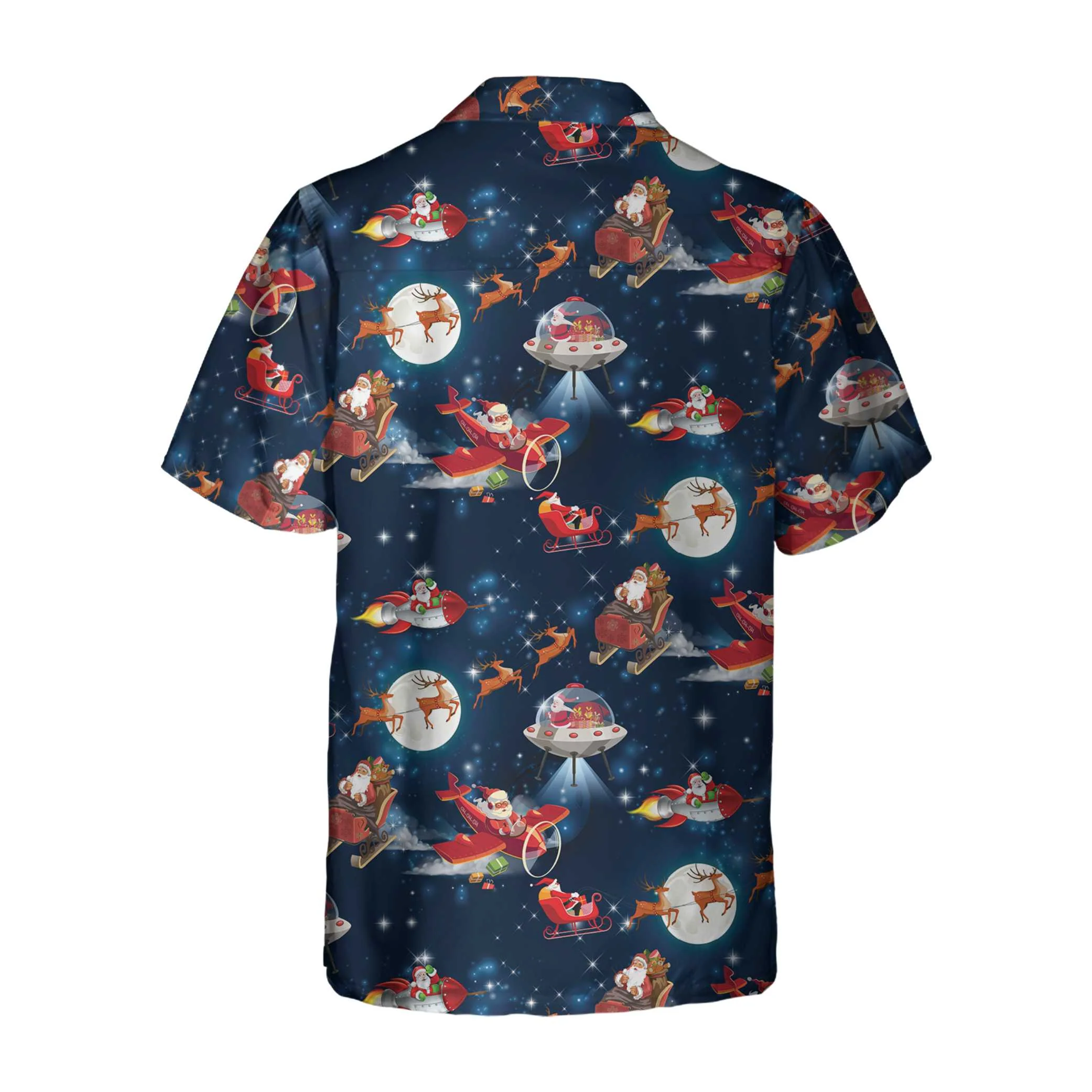 Christmas In Space Christmas Hawaiian Shirt With Santa Claus And Reindeer Pattern Aloha Shirt For Men and Women