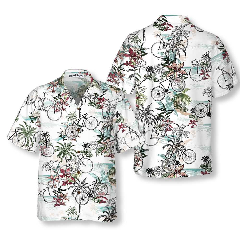 Summer Cycling Pattern Hawaiian Shirt Tropical Bicycle Shirt Best Gift For Bikers Aloha Shirt For Men and Women