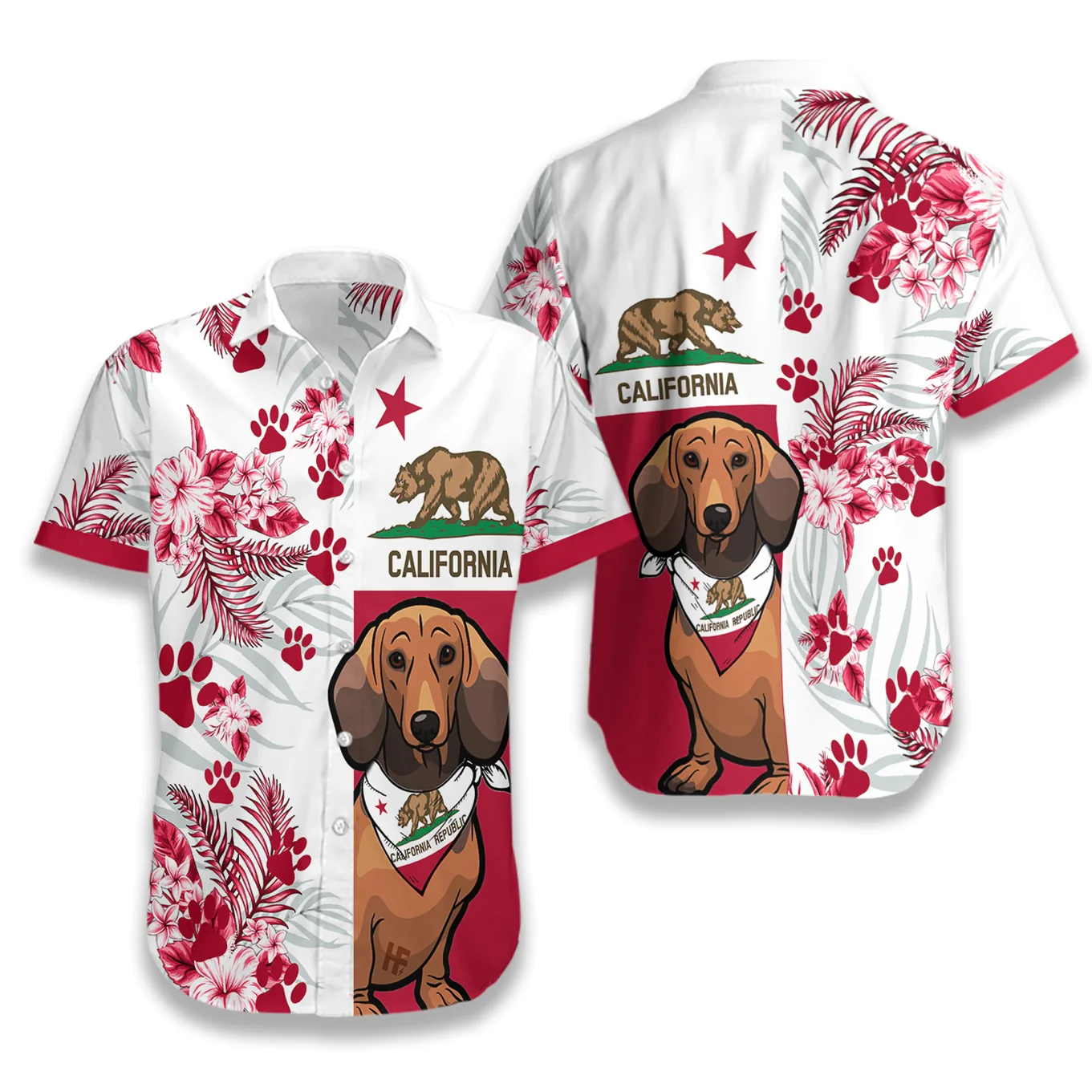 Dachshund California Flag Hawaiian Shirt Hawaiian Shirt Aloha Shirt For Men and Women