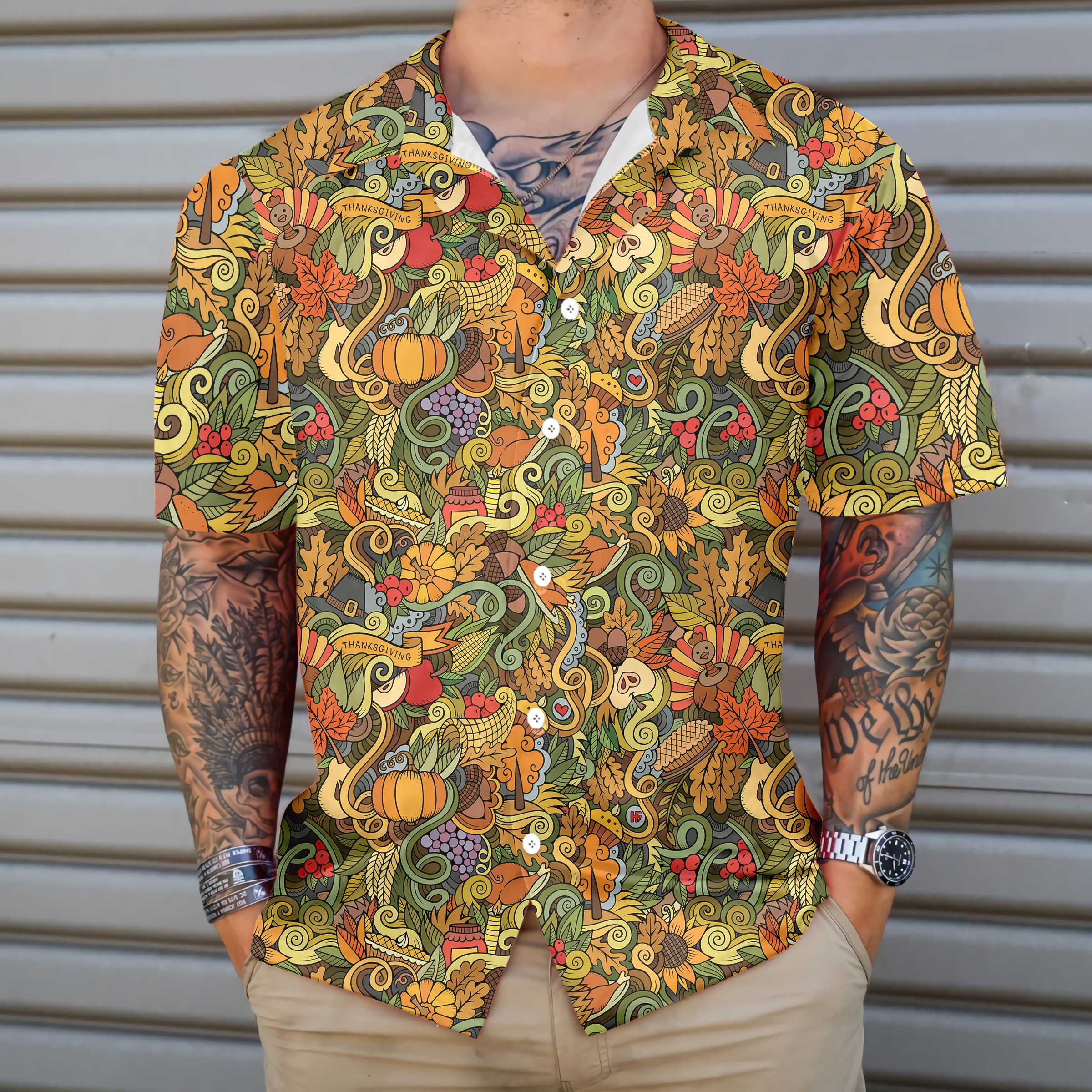 Thanksgiving Autumn Symbols Hawaiian Shirt Unique Thanksgiving Shirt Best Gift For Thanksgiving Day Aloha Shirt For Men and Women