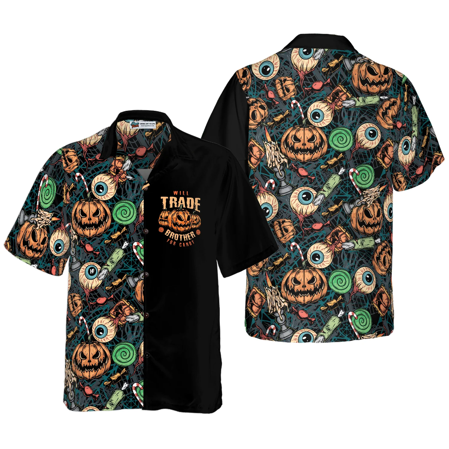 Vintage Halloween Scary Pumpkin Hawaiian Shirt Aloha Shirt For Men and Women