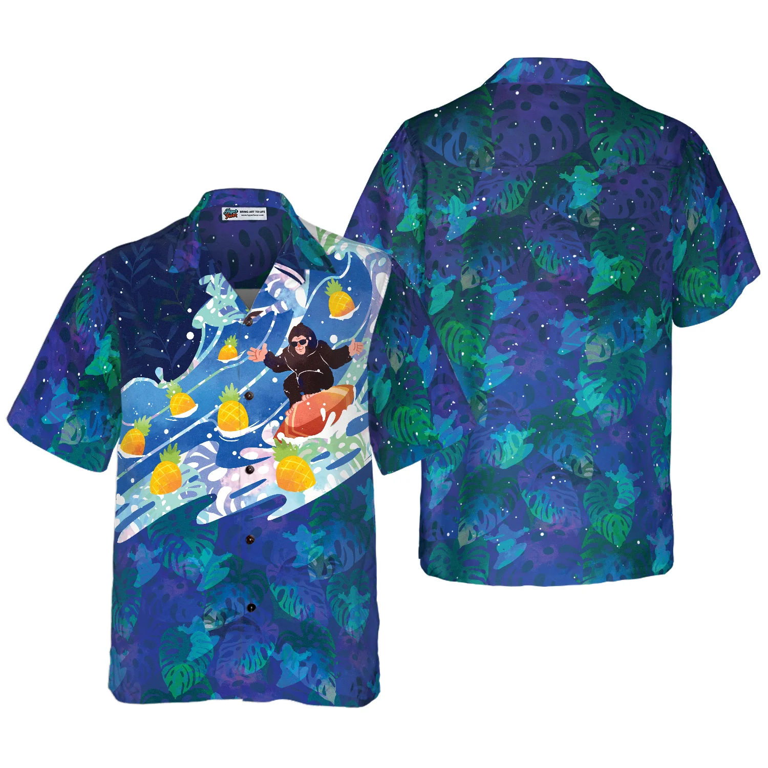 Bigfoot Surfing Tropical Hawaiian Shirts Aloha Shirt For Men and Women