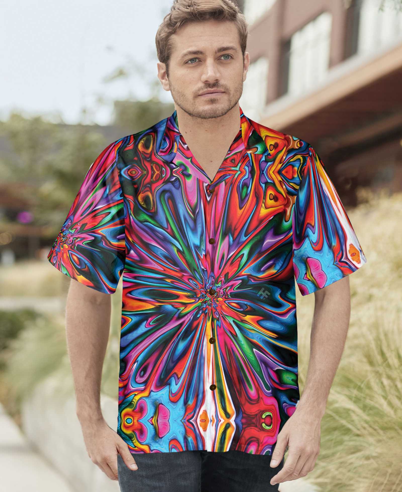 Hippie Colorful Kaleidoscope Hawaiian Shirt Abstract Hippie Art Shirt Unique Hippie Gift Aloha Shirt For Men and Women