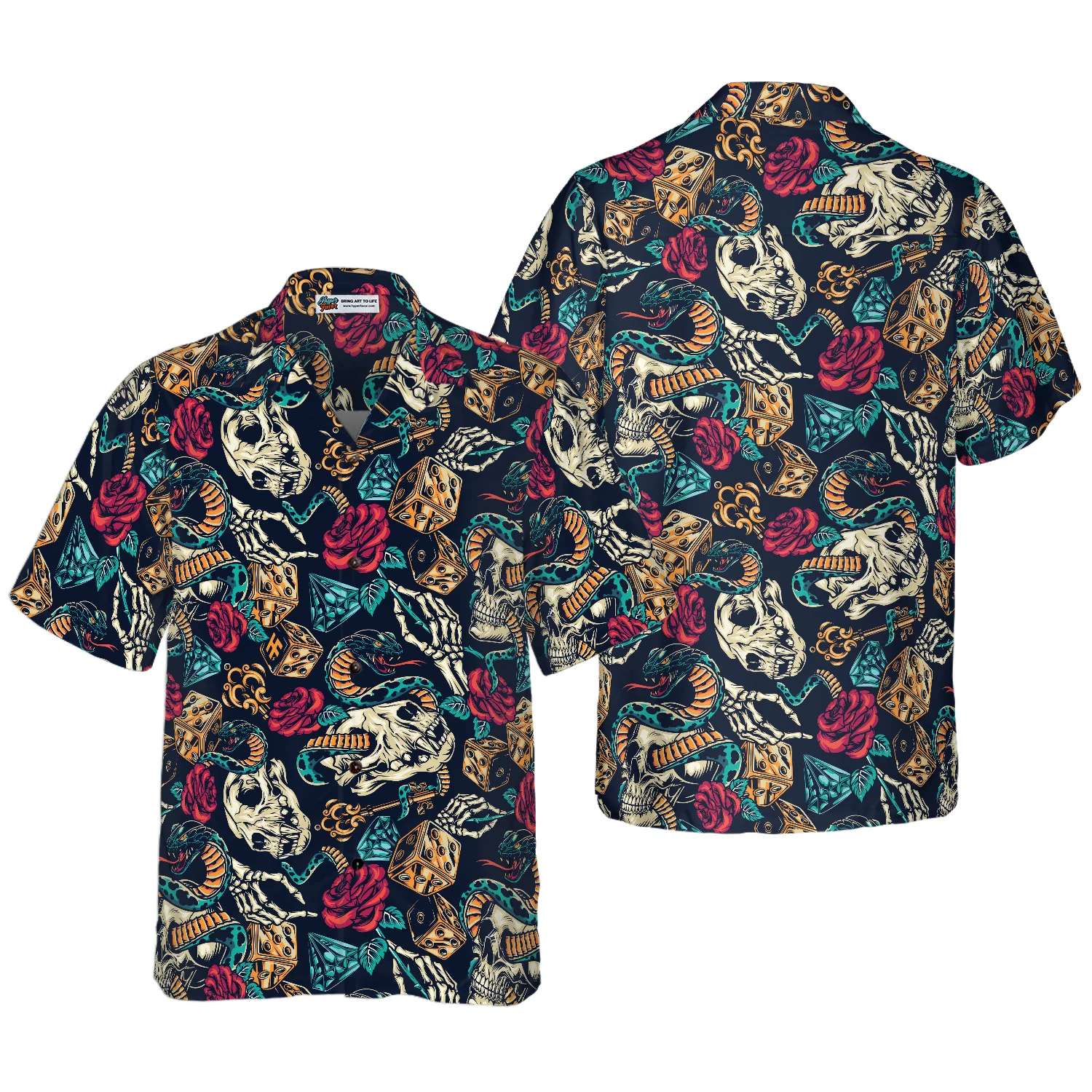 Skulls With Blue Snakes And Red Roses Hawaiian Shirt Aloha Shirt For Men and Women