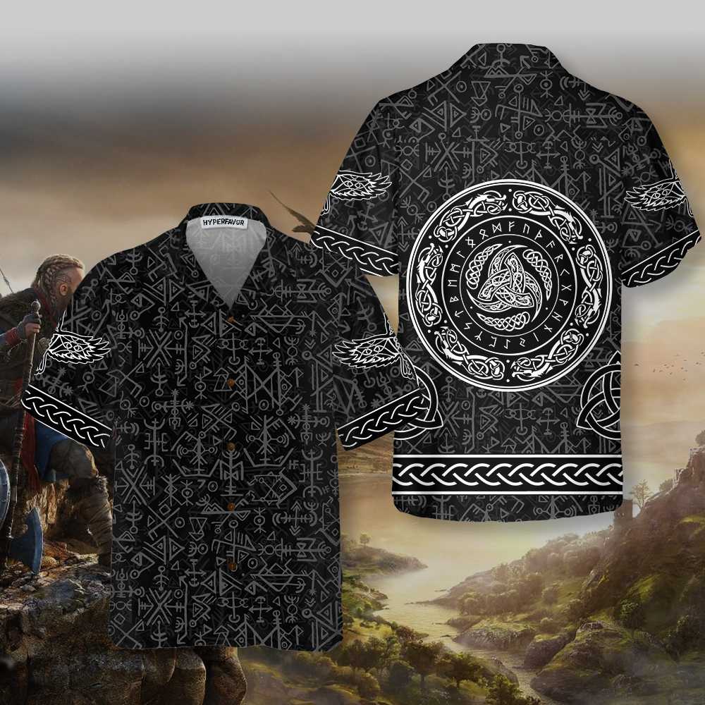 Magic Viking Symbol Hawaiian Shirt Ethnic Norse Seamless Pattern Viking Shirt Aloha Shirt For Men and Women