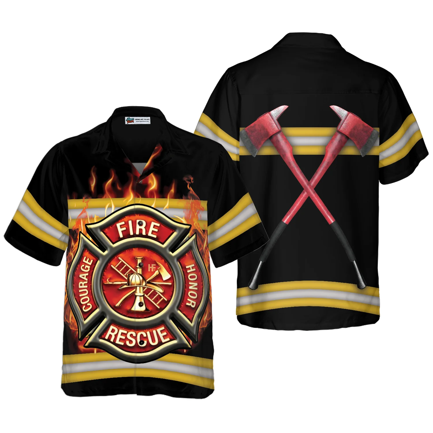 Courage And Honor Fire Dept Badge Firefighter Hawaiian Shirt Uniform And Cross Axes Firefighter Shirt Aloha Shirt For Men and Women