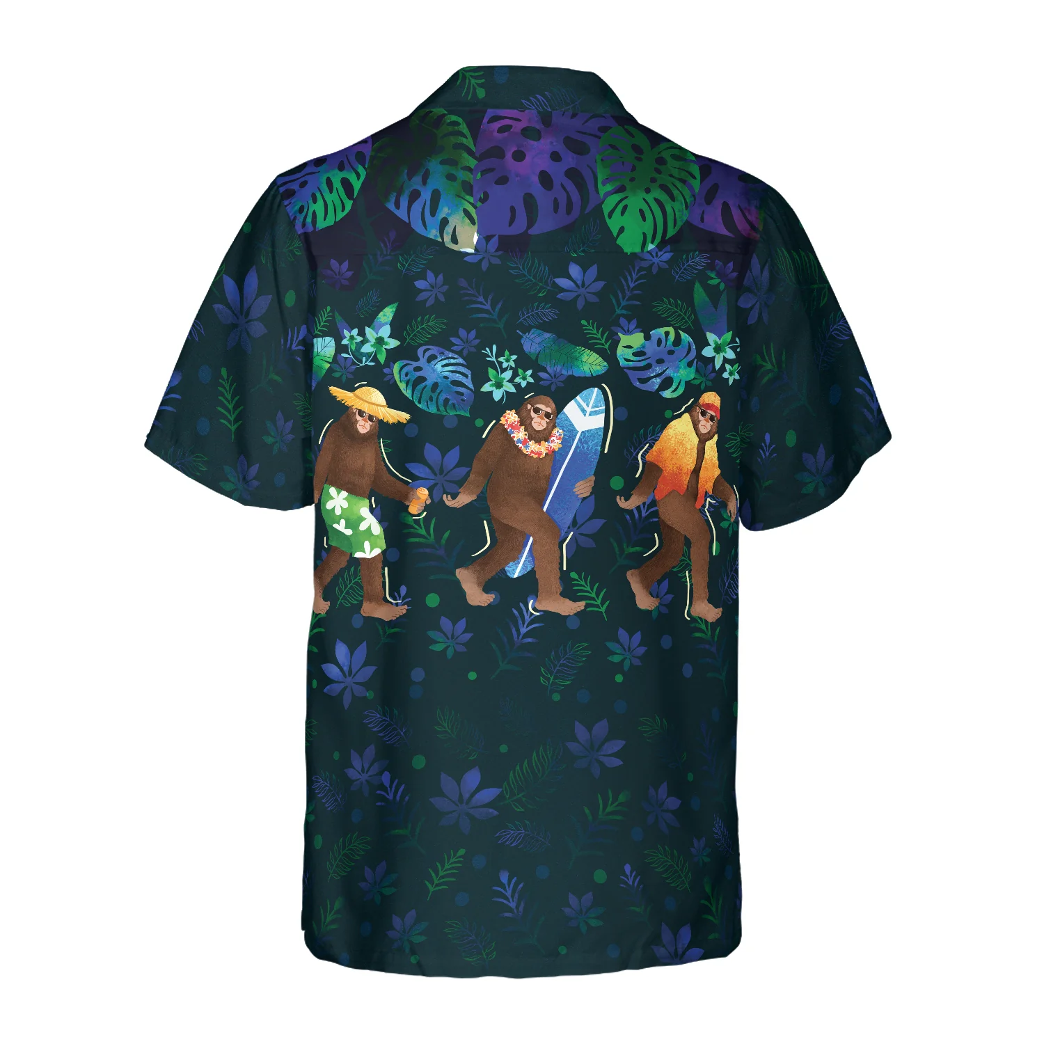 Tropical Funny Beach Bigfoot Hawaiian Shirts Blue Sasquatch Shirts Aloha Shirt For Men and Women