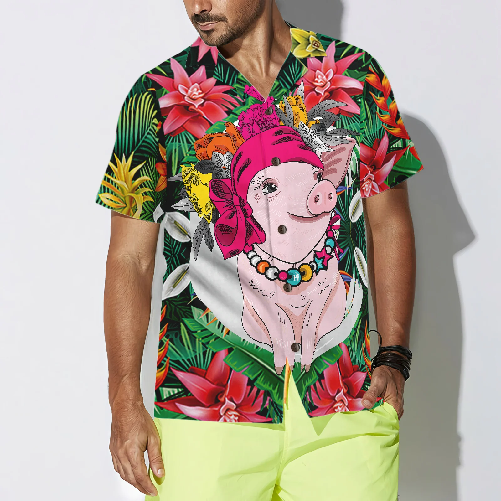 Tropical Pig Hawaiian Shirt Aloha Shirt For Men and Women