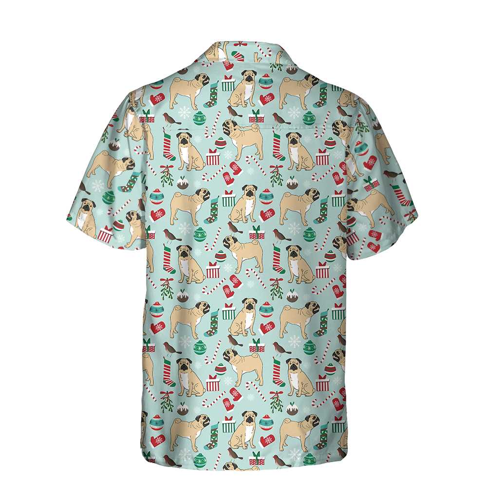 Cute Pug Xmas Holiday Hawaiian Shirt Funny Christmas Dog Hawaiian Shirt Aloha Shirt For Men and Women