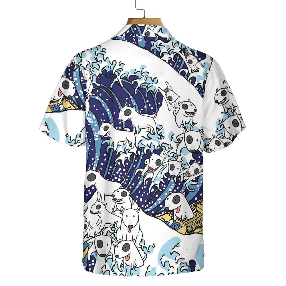 Bull Terrier Tsunami Bull Terrier Hawaiian Shirt Funny Bull Terrier Shirt Aloha Shirt For Men and Women