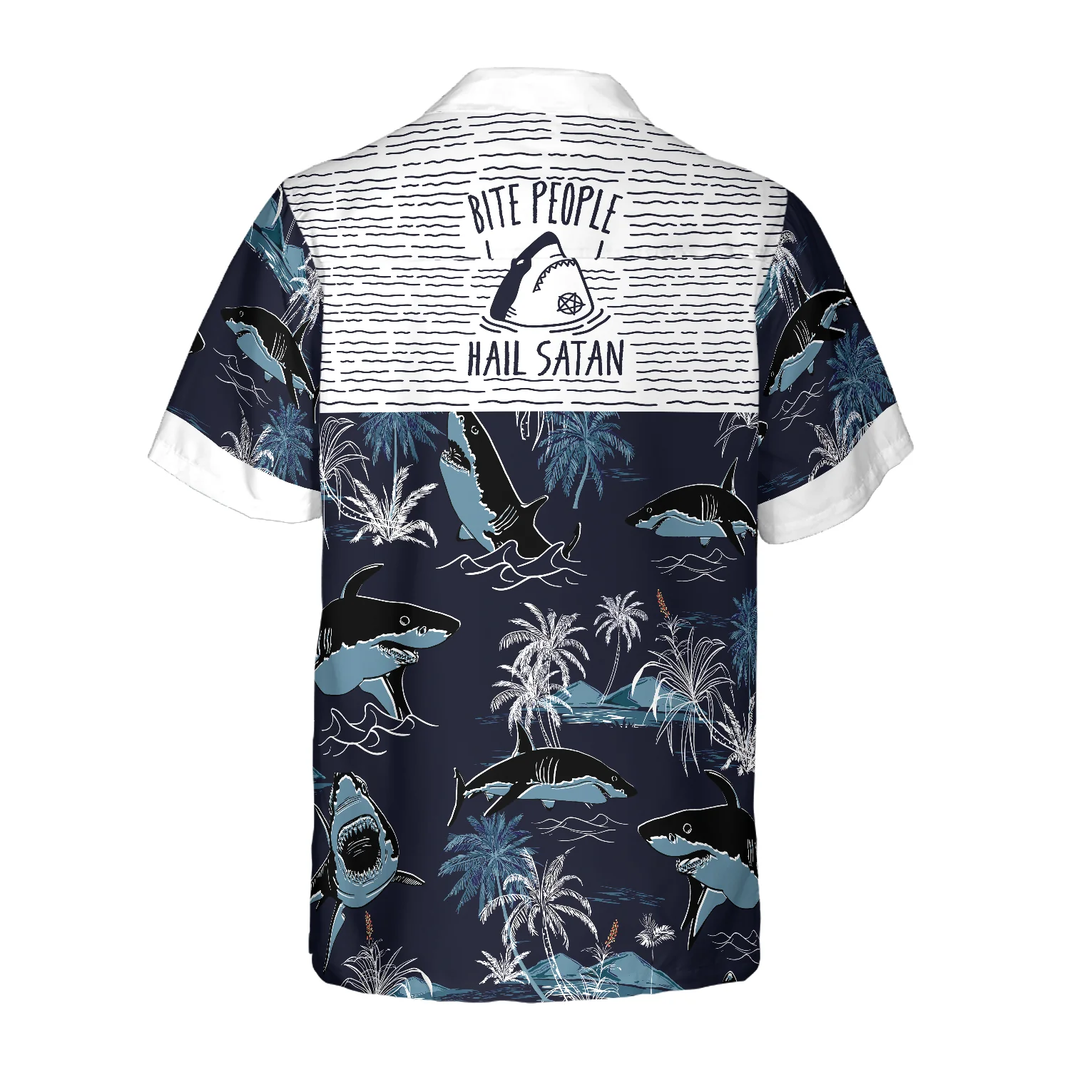 Bite People Hail Satan Shark Hawaiian Shirt Aloha Shirt For Men and Women