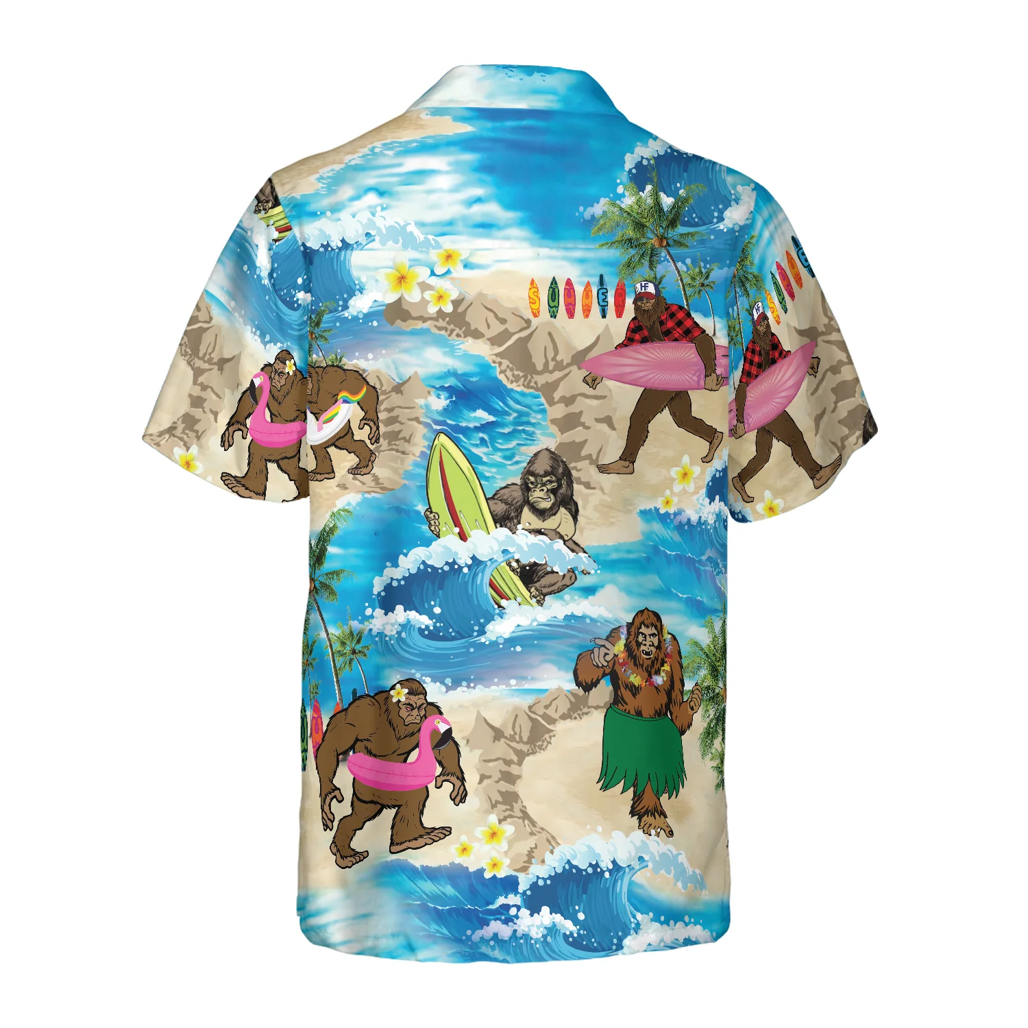 Bigfoots Are On Summer Vacation Bigfoot Hawaiian Shirt Tropical Aloha Wave Surfing Bigfoot Shirt Aloha Shirt For Men and Women