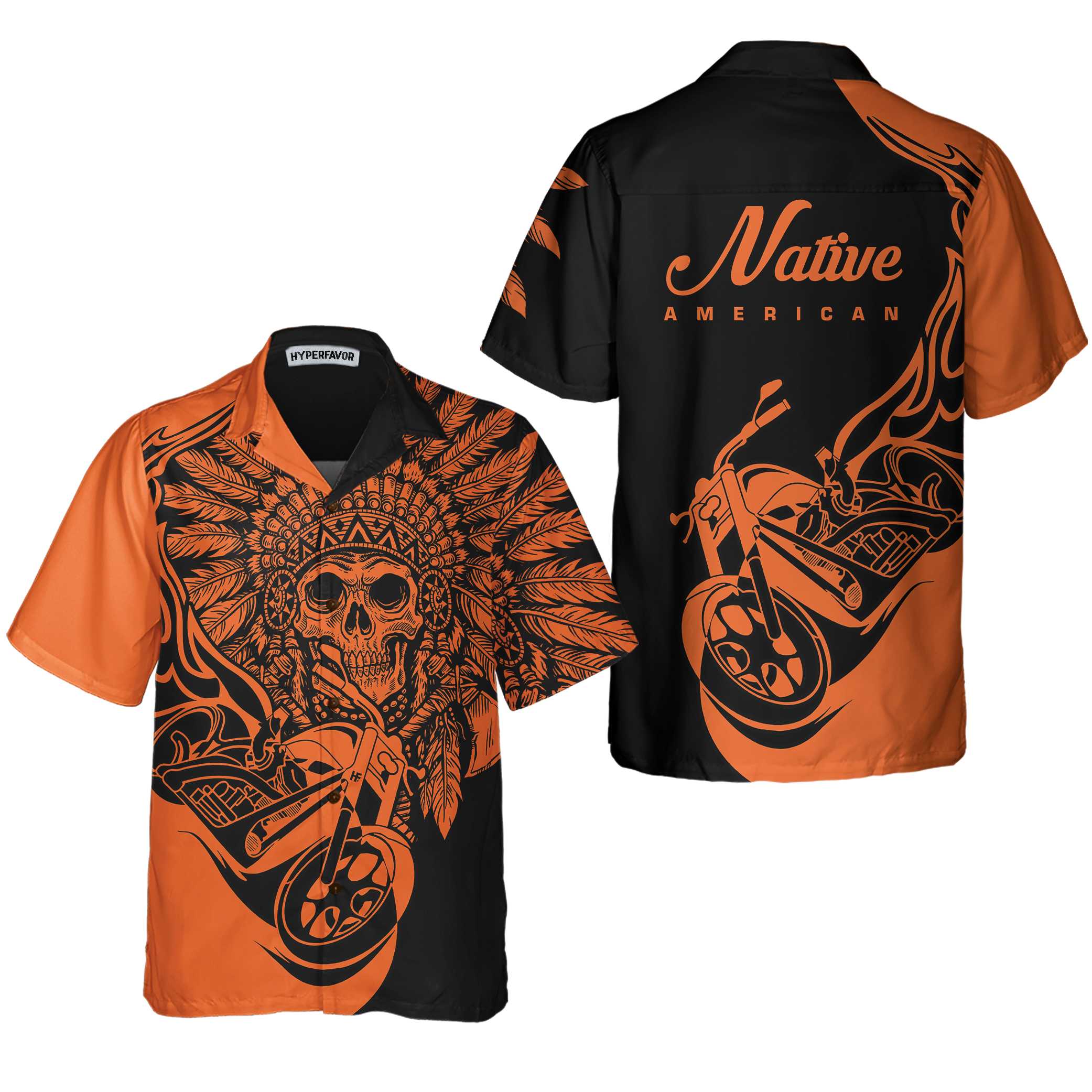 Fire Racing Skull Biker Native American Motorcycle Hawaiian Shirt Gift For Native American Aloha Shirt For Men and Women