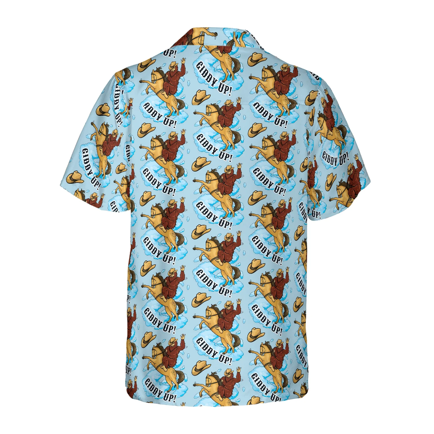 Bigfoot Cowboy Giddy Up Bigfoot Hawaiian Shirt Sky Blue Vintage Rodeo Horse Riding Bigfoot Shirt Aloha Shirt For Men and Women