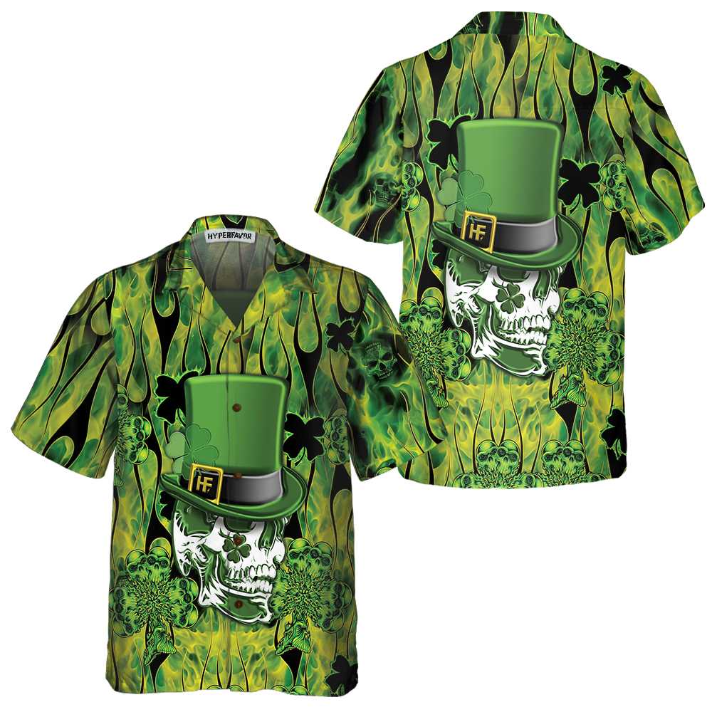 Irish Skull Saint Patricks Hawaiian Shirt St Patricks Day Shirt Cool St Patricks Day Gift Aloha Shirt For Men and Women