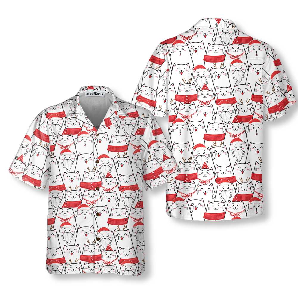 Cat The Red Christmas Hawaiian Shirt Cute Cat Christmas Shirt Best Christmas Gift Idea Aloha Shirt For Men and Women