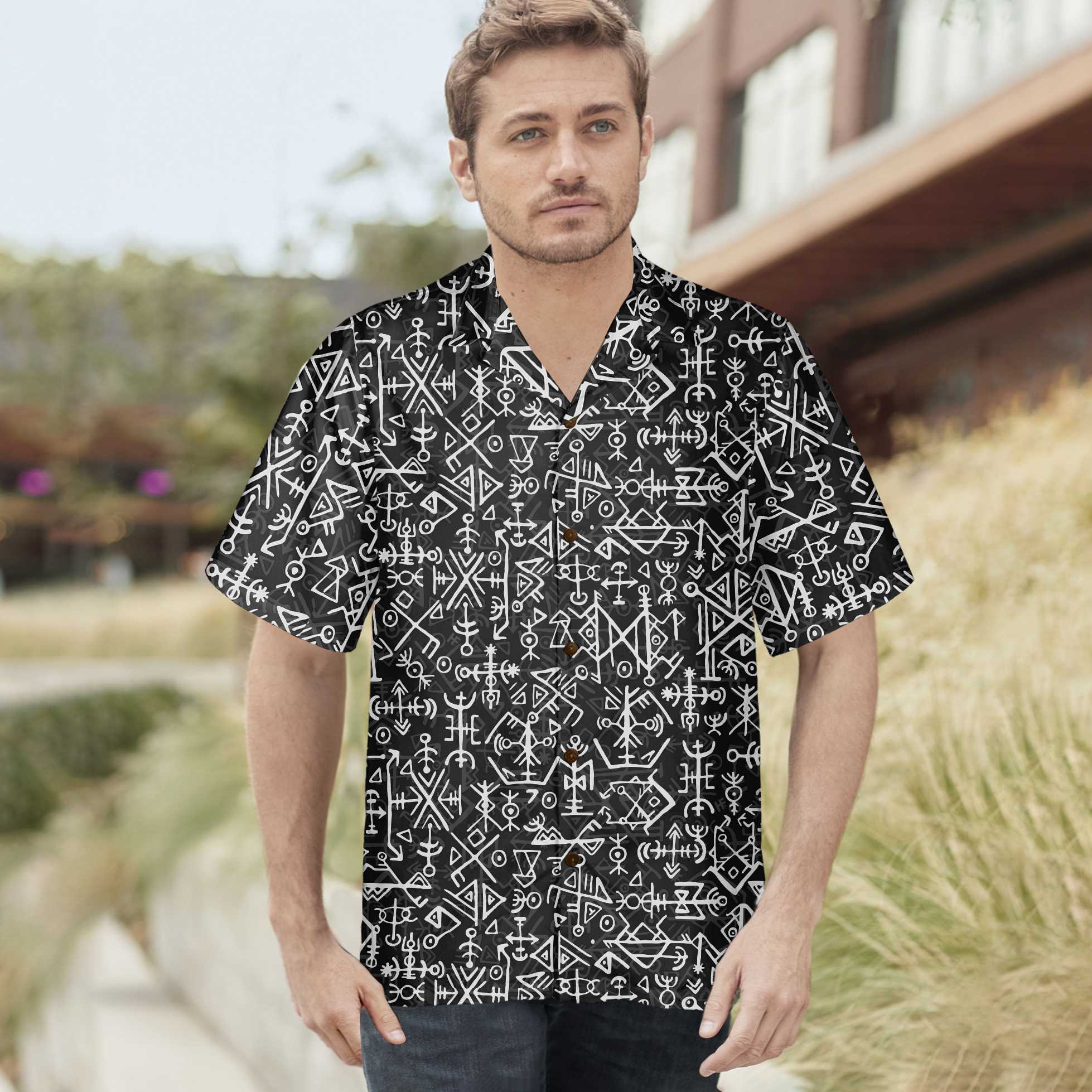 Futhark Norse Islandic And Viking Symbol Hawaiian Shirt Seamless Pattern Viking Shirt Aloha Shirt For Men and Women