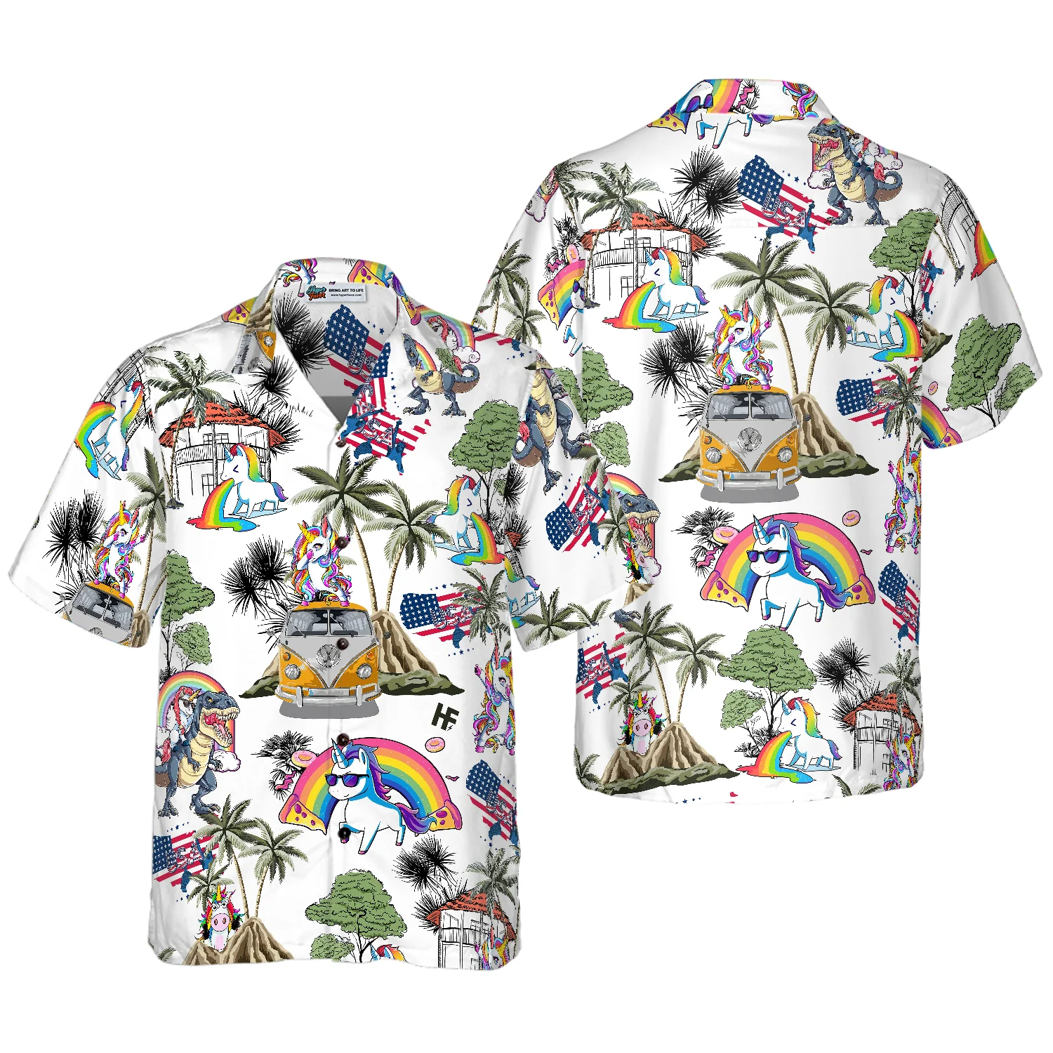 Unicorn American Flag Hawaiian Shirt Aloha Shirt For Men and Women