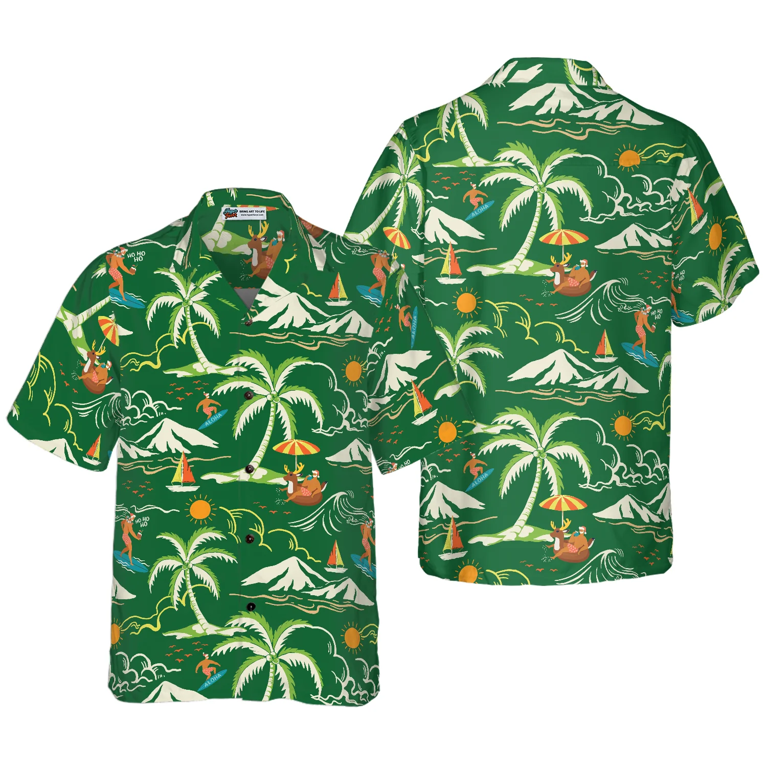 Hyperfavor Christmas Hawaiian Shirts Santa Beach Summer Pattern 2 Shirt Short Sleeve Christmas Shirt Idea Gift Aloha Shirt For Men and Women