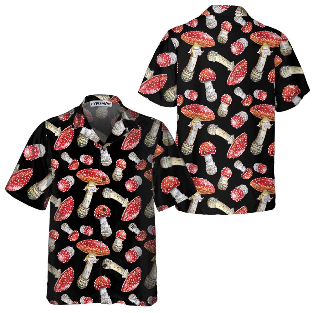 Fly Agaric Mushroom Hawaiian Shirt Red Mushroom Print Shirt  Women Aloha Shirt For Men and Women