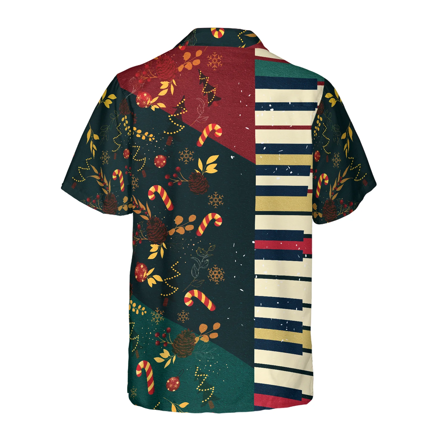 Hyperfavor Christmas Pattern with Piano Hawaiian shirt Christmas Shirts Short Sleeve Button Down Shirt Aloha Shirt For Men and Women