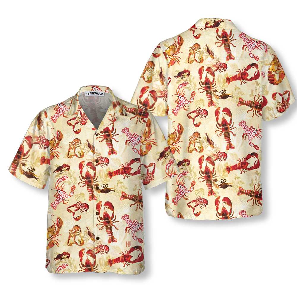 Retro Lobster Pattern Hawaiian Shirt Unique Lobster Shirt Lobster Print Shirt For Adults Aloha Shirt For Men and Women