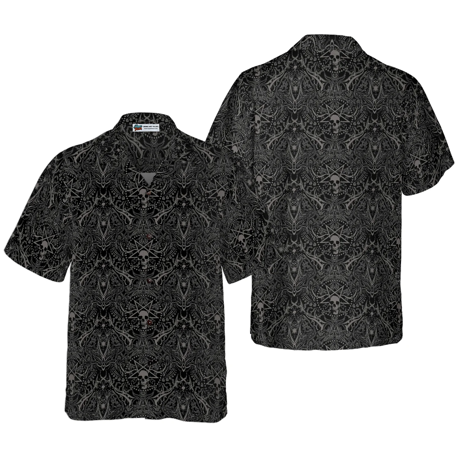 Seamless Gothic Skull Pattern Goth Hawaiian Shirt Aloha Shirt For Men and Women