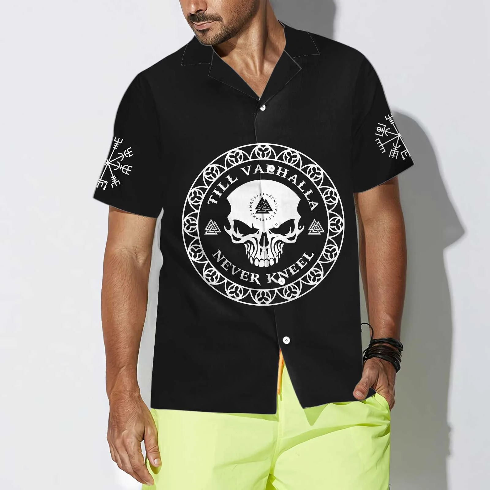 Skull Viking Valhalla Hawaiian Shirt Black Goth Skull Shirt Aloha Shirt For Men and Women