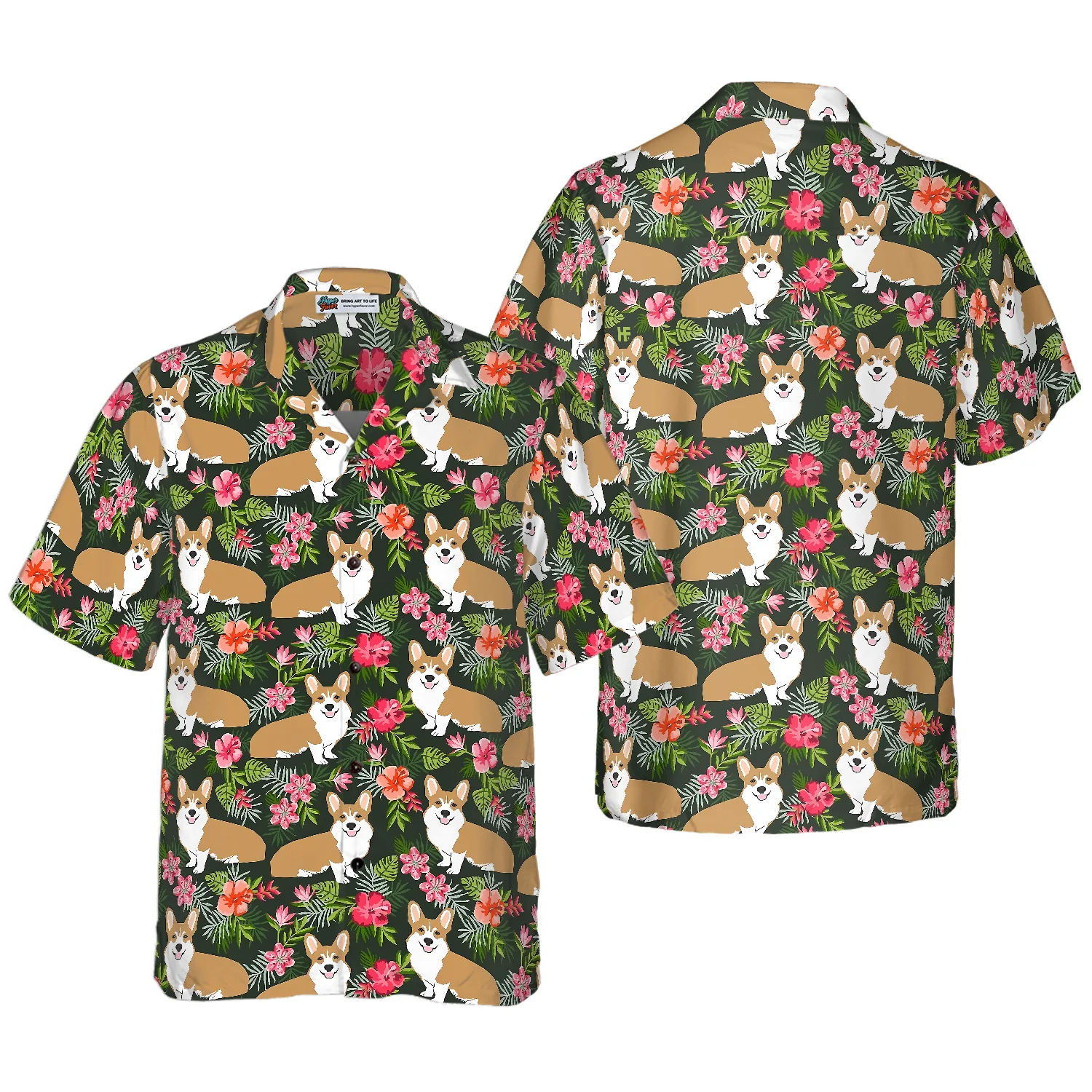 Corgi Tropical Flower Hawaiian Shirt Aloha Shirt For Men and Women