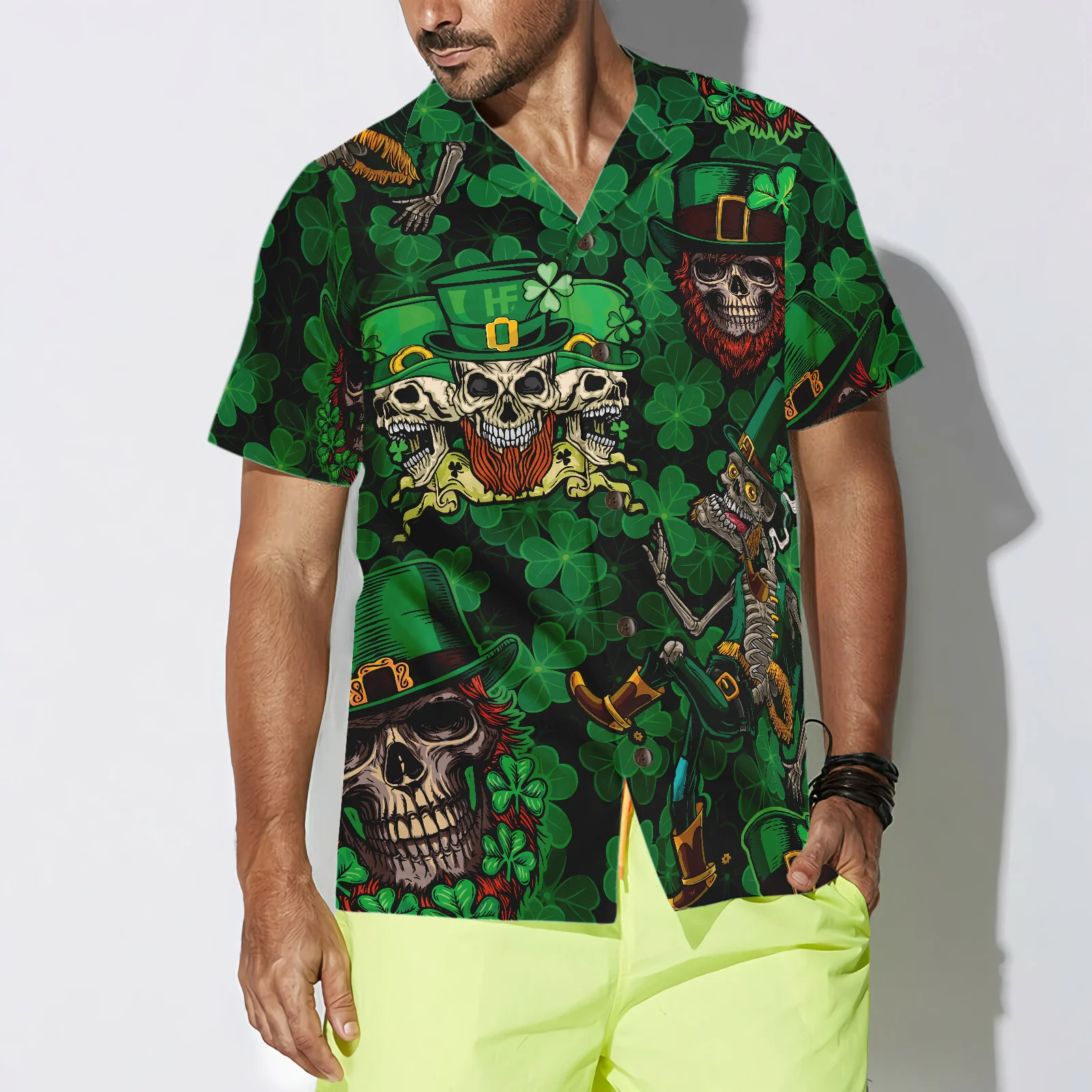 Leprechaun Skull Happy Saint Patricks Day Hawaiian Shirt Aloha Shirt For Men and Women