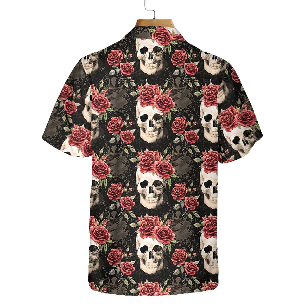 Skull Rose Vintage Hawaiian Shirt Red Roses Gothic Skull Shirt Aloha Shirt For Men and Women