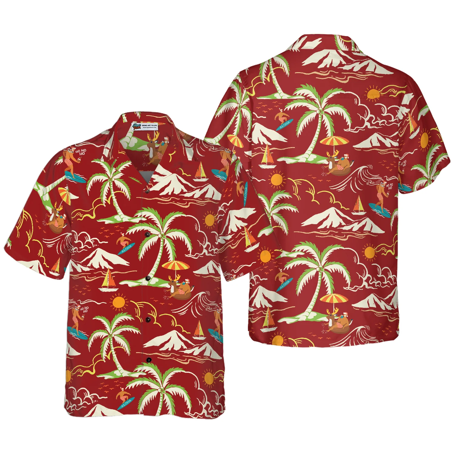 Hyperfavor Christmas Hawaiian Shirts Santa Beach Summer Pattern 1 Shirt Short Sleeve Christmas Shirt Idea Gift Aloha Shirt For Men and Women