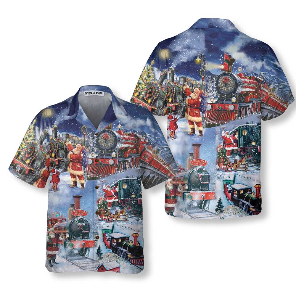 Train To Christmas Hawaiian Shirt Funny Christmas Shirt Gift For Christmas Aloha Shirt For Men and Women