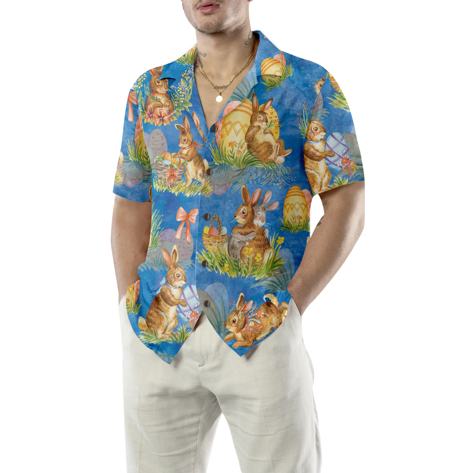 Happy Easter Day Bunny Hawaiian Shirt Aloha Shirt For Men and Women