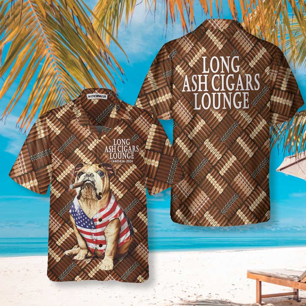 Long Ash Cigars Lounge Cigar And American Bulldog Hawaiian Shirt Aloha Shirt For Men and Women